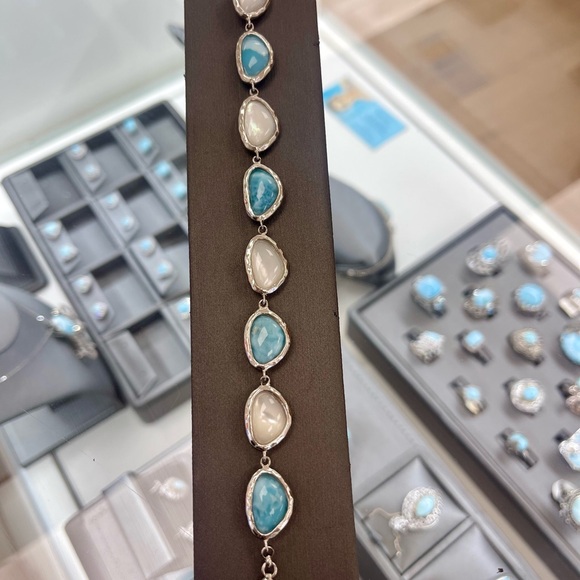 Elegant Silver Larimar and Mother of Pearl Bracelet